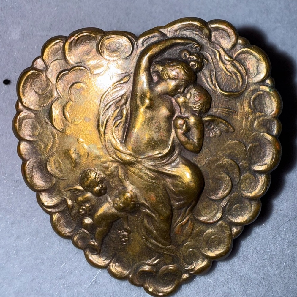 Vintage Art Nouveau Heart Angel Brooch